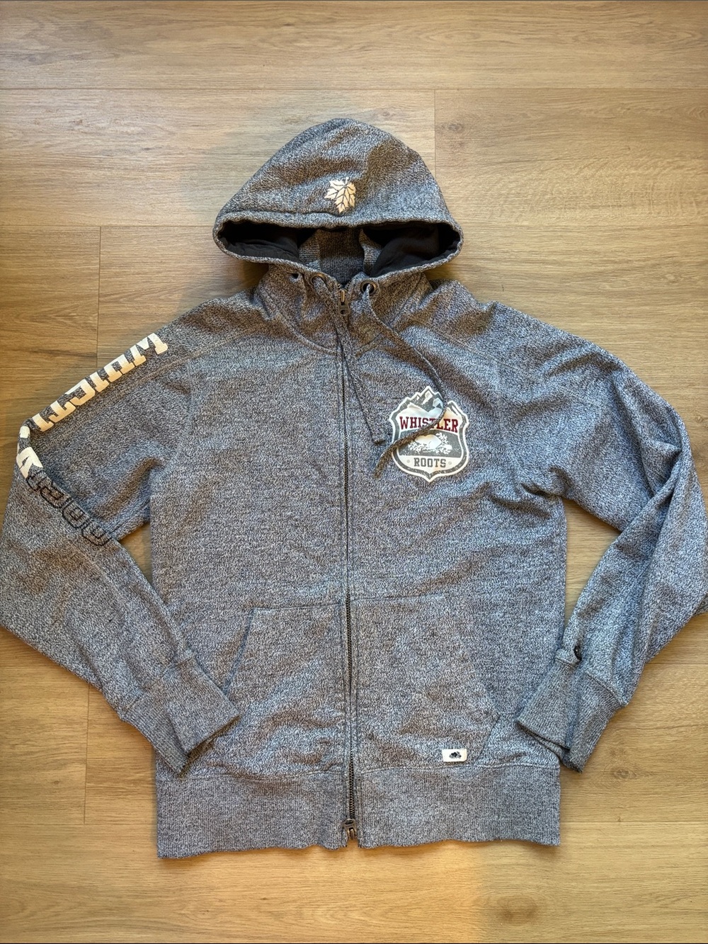 Roots Gray Full-Zip Hooded Sweatshirt with Whistler Patch